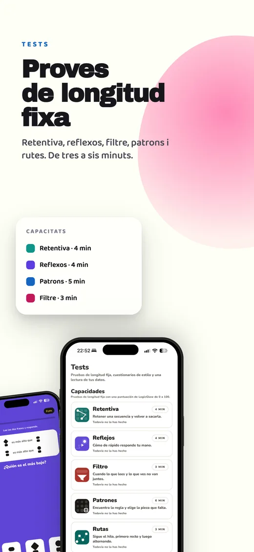 La llista de tests, cadascun amb la seva durada