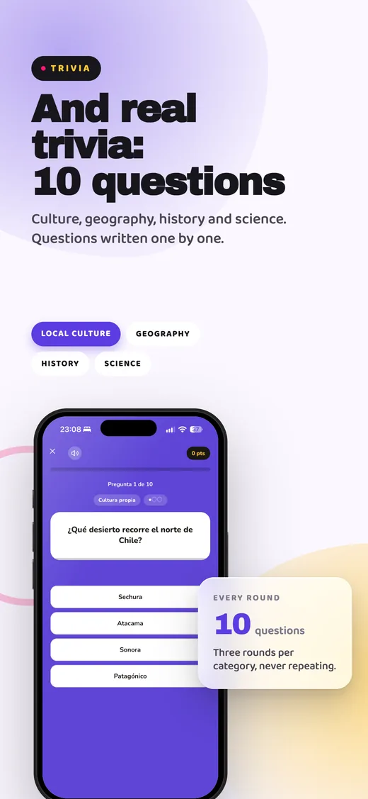 A trivia round in progress: question 1 of 10