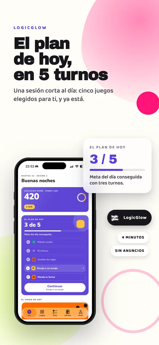 El plan de hoy en LogicGlow: cinco turnos, tres hechos, y la puntuación del día