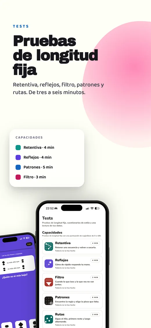 La lista de tests, cada uno con su duración